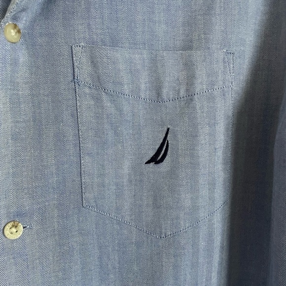 Nautica Sleepwear Men's Herringbone Button Down Pajama Top M Cornflower Blue - Picture 5 of 9